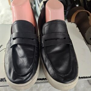 Vionic Black Leather Penny Loafers with White Soles